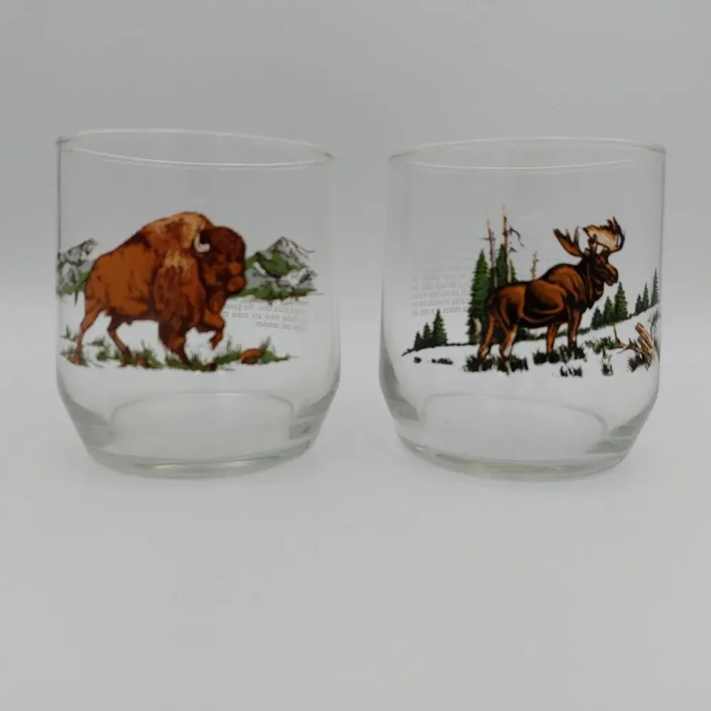 Vintage 1990s Libbey Sunoco Wildlife Glasses Set of 2 Bison Moose Tumblers